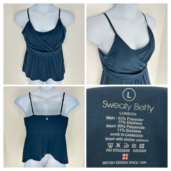 Sweaty Betty Activewear Wrap Tank Top Size Large Shelf Bra Teal Athlesiure Gym - Picture 1 of 11